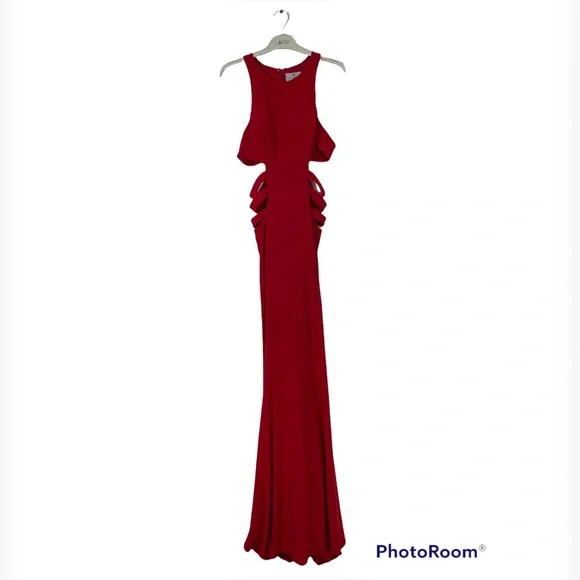 Faviana Red Waist Cut Out Prom Dress Size 6 - Picture 1 of 9